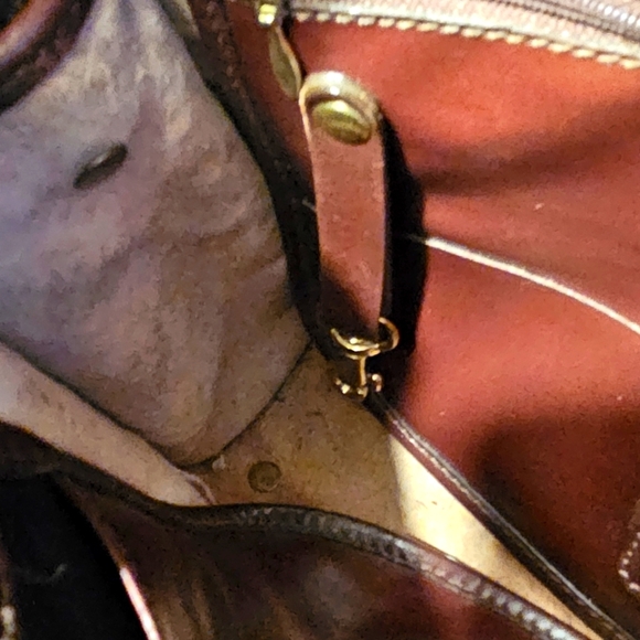 Brahmin Dark Brown Pattern Leather & Beige Woven Fabric Shoulder/ Crossbody Bag - Picture 8 of 10